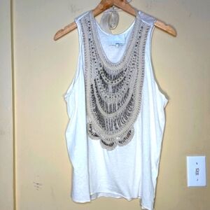 Elegant Embellished White Tank Top
